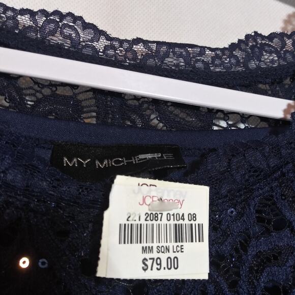 My Michelle Navy Blue Lace & Sequin Bodycon Dress Event Classic Size L - Picture 6 of 8